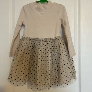 Cream Long Sleeve Dress with Polka Dot Tulle Skirt